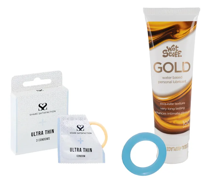 Male Sex Toys Share Satisfaction Ultra Thin 3 Pack Condoms Wet Stuff Gold Cock Ring Bundle Playmate Male Sex Toys Share Satisfaction Ultra Thin 3 Pack Condoms Wet Stuff Gold Cock Ring Bundle Playmate