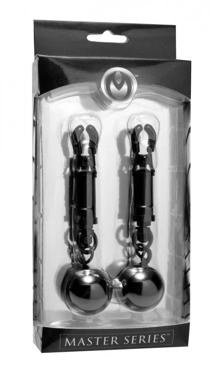XR Brands Anal Master Series Black Bomber Nipple Clamps WBall Weight