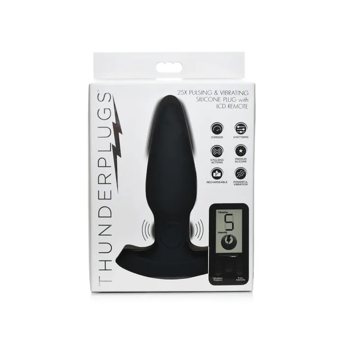 Thunder Plugs 25X Pulsing Vibrating Rechargeable Silicone Plug with LCD Remote Thunder Plugs Female Sex Toys