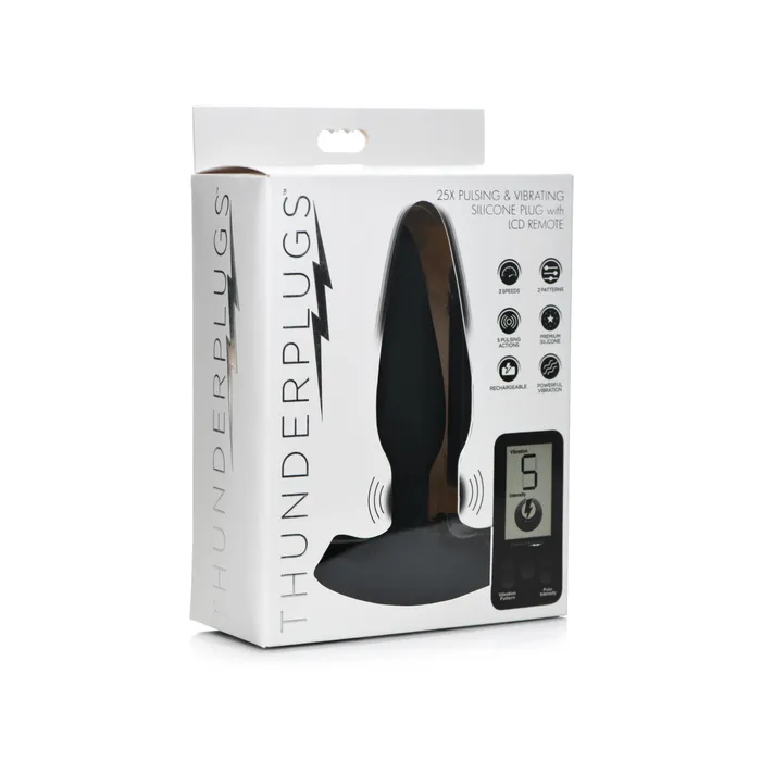 Thunder Plugs 25X Pulsing Vibrating Rechargeable Silicone Plug with LCD Remote Thunder Plugs Female Sex Toys