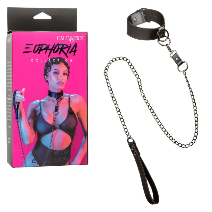 California Exotic Novelties Anal California Exotic Novelties Euphoria Collar with Chain Leash in Black