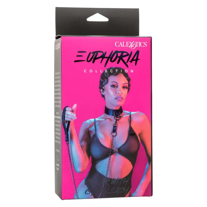 California Exotic Novelties Anal California Exotic Novelties Euphoria Collar with Chain Leash in Black