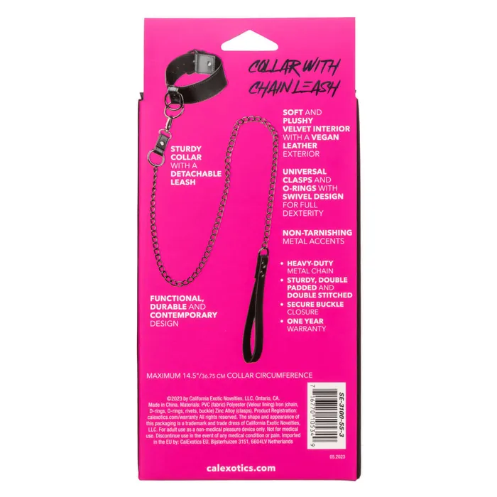 California Exotic Novelties Anal California Exotic Novelties Euphoria Collar with Chain Leash in Black