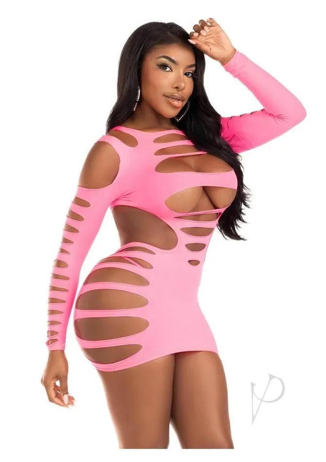 Leg Avenue Inc Vibrators Hits Different Shredded Mini Dress Neon Pink Leg Avenue