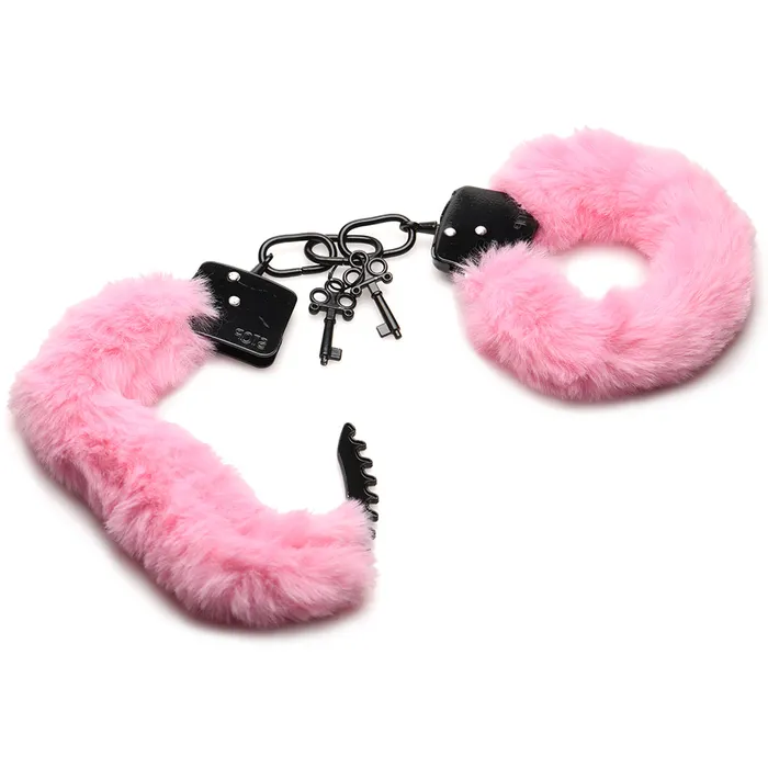 Master Series Cuffed In Fur Furry Handcuffs in Pink XR Brands Dildos