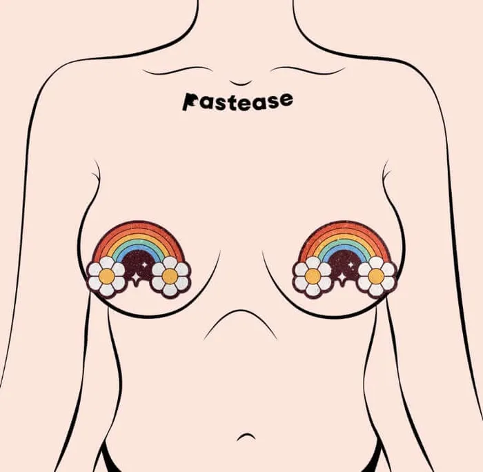 Pastease Female Sex Toys Rainbow Flower Pasties by Pastease Soft Glitter Velvet Festival Accessory Pastease Female Sex Toys Rainbow Flower Pasties by Pastease Soft Glitter Velvet Festival Accessory