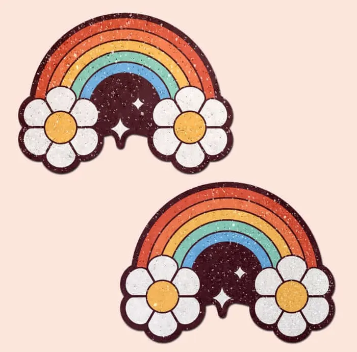 Pastease Female Sex Toys Rainbow Flower Pasties by Pastease Soft Glitter Velvet Festival Accessory