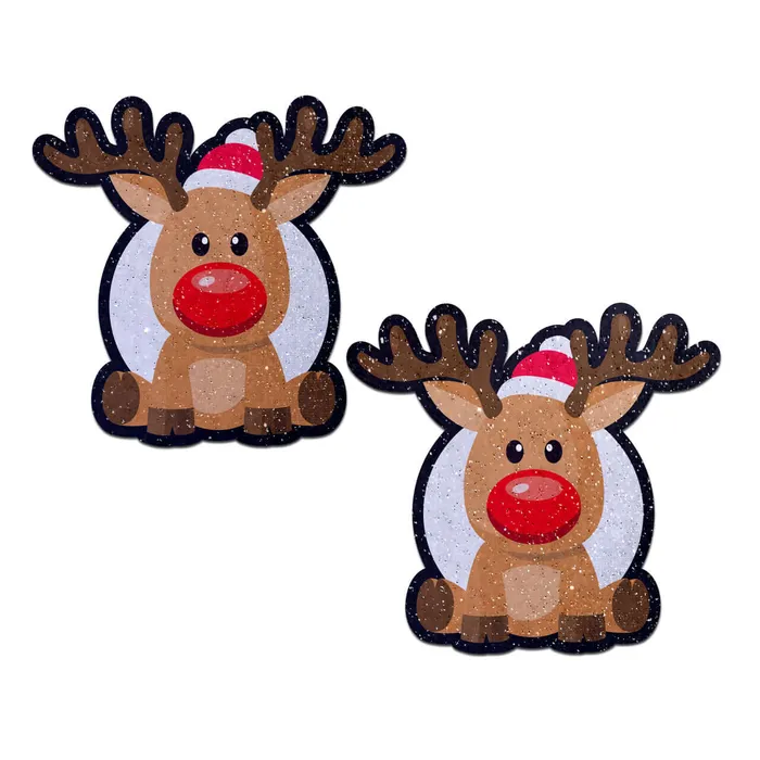 Pastease Vibrators Pastease Reindeer Red Nose Rudolph Nipple Pasties Glitter Velvet Holiday Pasties