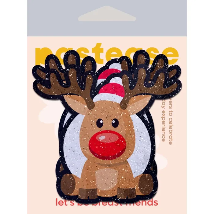 Pastease Vibrators Pastease Reindeer Red Nose Rudolph Nipple Pasties Glitter Velvet Holiday Pasties