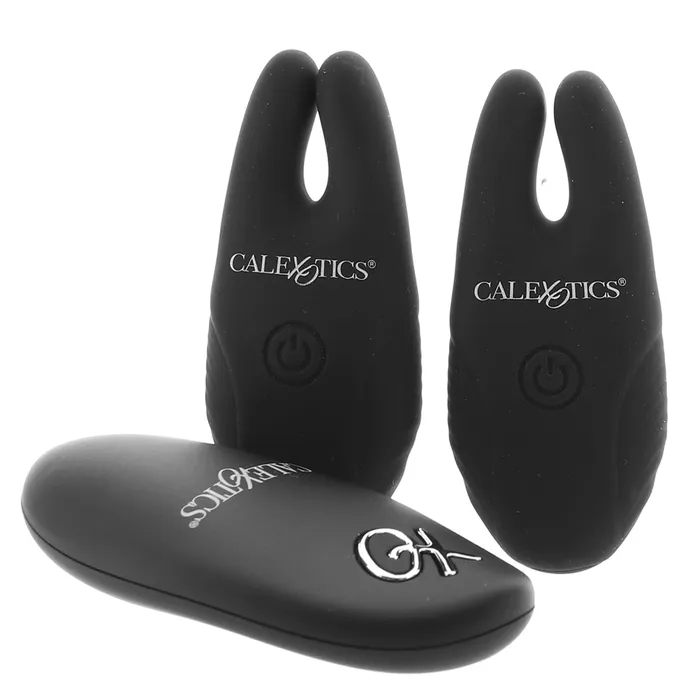 Remote Silicone Nipple Clamps in Black CalExotics Anal Remote Silicone Nipple Clamps in Black CalExotics Anal