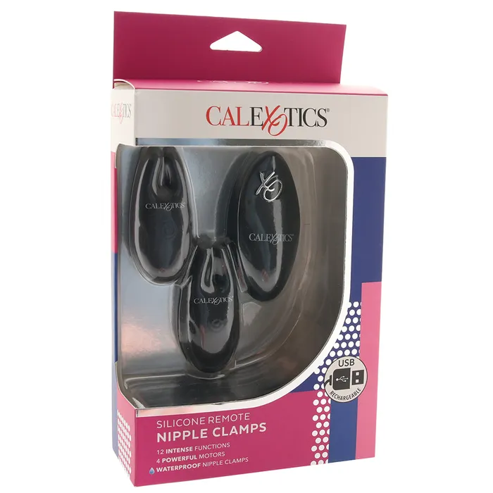 Remote Silicone Nipple Clamps in Black CalExotics Anal Remote Silicone Nipple Clamps in Black CalExotics Anal