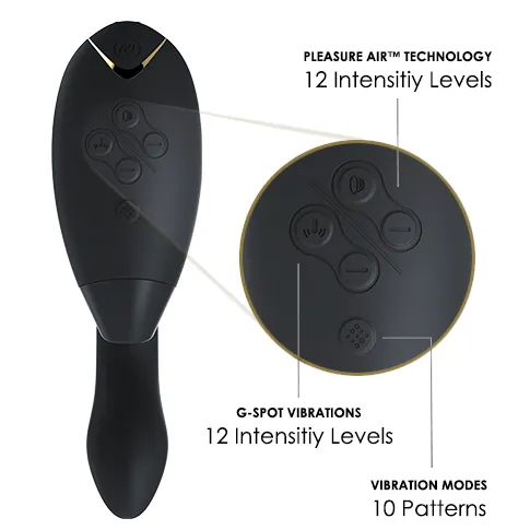 WOMANIZER Womanizer Duo 24function Rechargeable Silicone Dual GSpot Clitoral Stimulator with Smart Silence Black Female Sex Toys