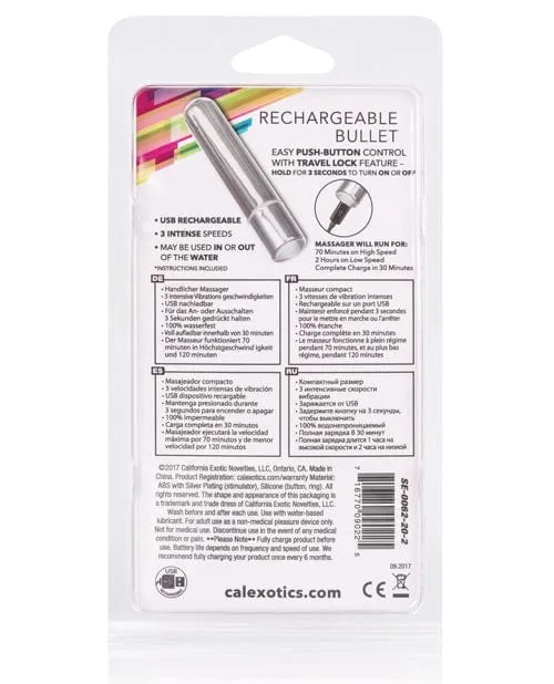 Female Sex Toys Rechargeable Bullet Silver CalExotics Female Sex Toys Rechargeable Bullet Silver CalExotics