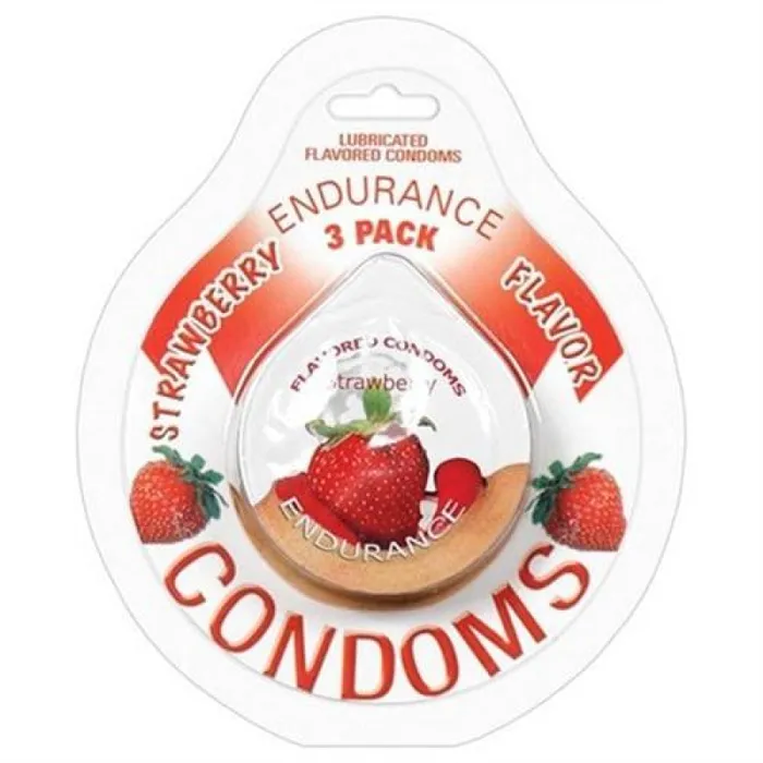 Hott Products Enhancers Endurance Condoms Strawberry 3 Pack