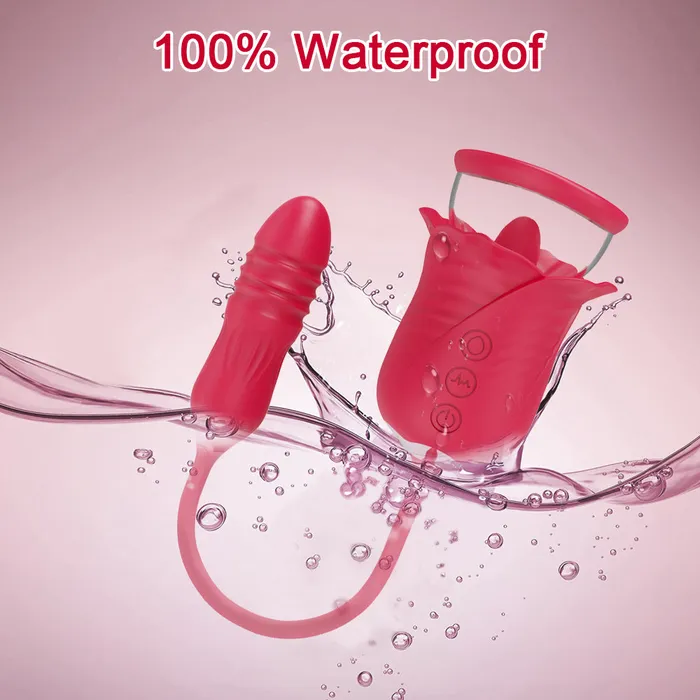 Touch Honey Female Sex Toys Rose Tongue 3 In 1 Vibrating Sucking Vibrator Stimulator With Thrusting Dildo