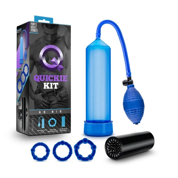 Blush Male Sex Toys Quickie Kit Go Big Pump Stroker 3Piece Cockring Set Blue Blush Male Sex Toys Quickie Kit Go Big Pump Stroker 3Piece Cockring Set Blue