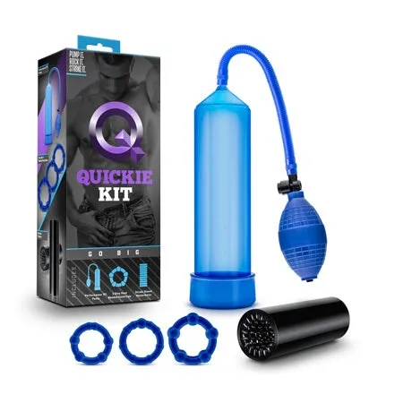 Blush Male Sex Toys Quickie Kit Go Big Pump Stroker 3Piece Cockring Set Blue Blush Male Sex Toys Quickie Kit Go Big Pump Stroker 3Piece Cockring Set Blue