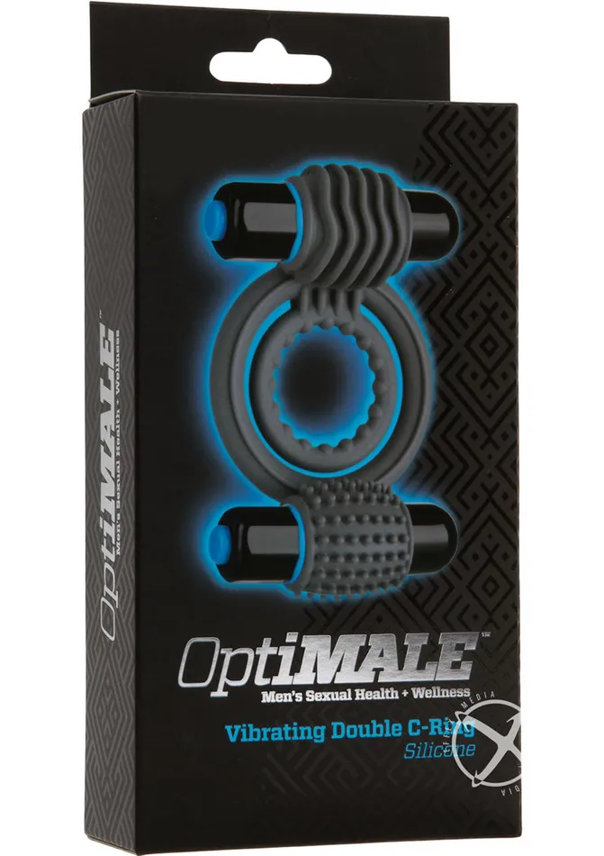 Male Sex Toys OptiMALE Optimale Silicone Vibrating Double Cock Ring with Dual Bullets