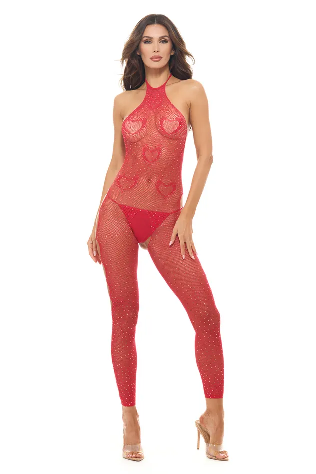 Love Stroke Stones Heart Bodystocking and GString Red Os Rene Rofe Vibrators