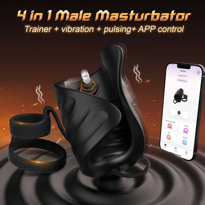 4 in 1 App Control Vibration and Pulsing Penis Trainer Male Toy with Cock Ring Sohimi Male Sex Toys