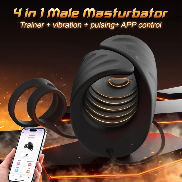 4 in 1 App Control Vibration and Pulsing Penis Trainer Male Toy with Cock Ring Sohimi Male Sex Toys
