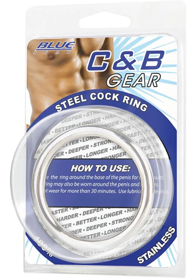 Cb Gear Steel Cock Ring 2 Blue Line CandB Gear Male Sex Toys