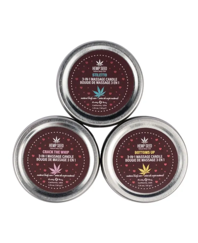 Earthly Body Hemp Seed 3In1 Mini Massage Candle Trio 175 Oz Each EARTHLY BODY Female Sex Toys Earthly Body Hemp Seed 3In1 Mini Massage Candle Trio 175 Oz Each EARTHLY BODY Female Sex Toys