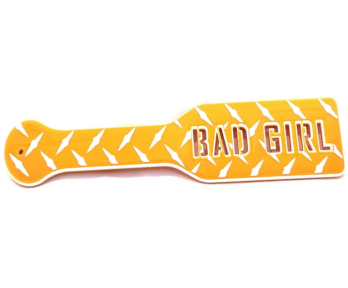 FetishToyBox Vibrators 3D Printed Spanking Paddle BAD GIRL Orange and White
