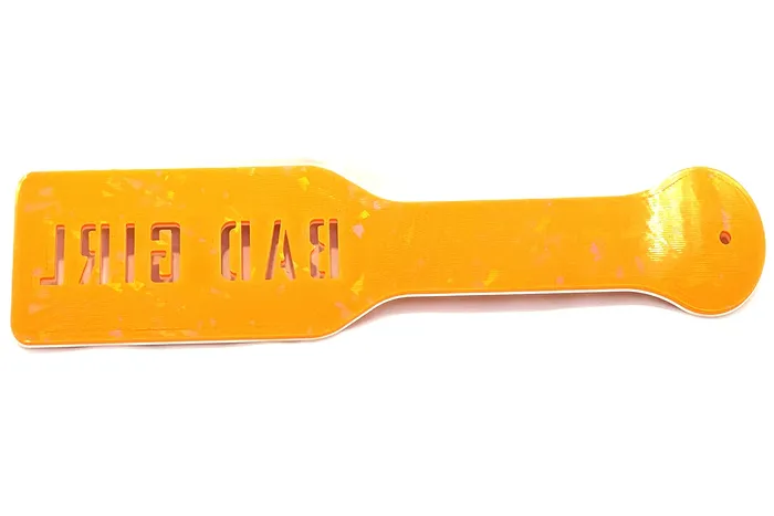 FetishToyBox Vibrators 3D Printed Spanking Paddle BAD GIRL Orange and White