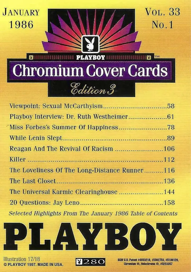 Greenthunderbirds Cards Playboy Chromium Cover Edition 3 280 Couples