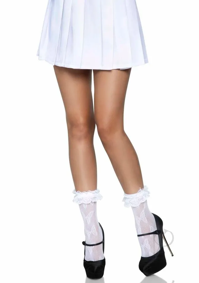 Leg Avenue Couples Lace Ruffle Butterfly Anklets Os Wht