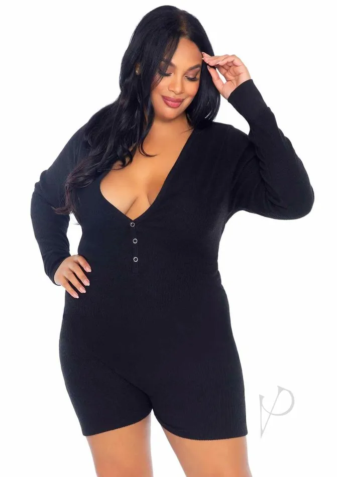 Leg Avenue Vibrators Brushed Romper Long Johnflap 3x4x Blk