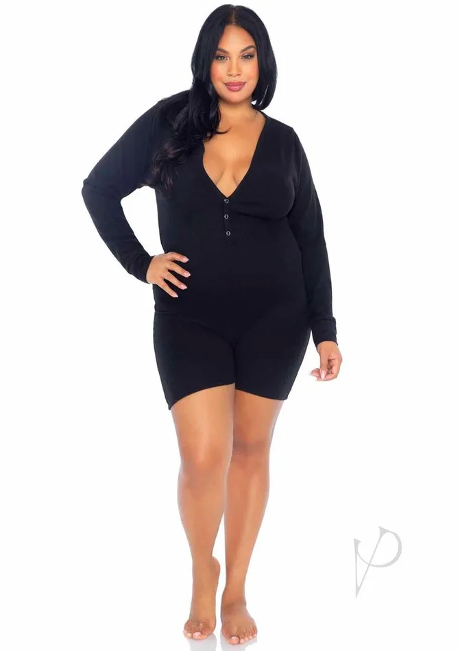 Leg Avenue Vibrators Brushed Romper Long Johnflap 3x4x Blk Leg Avenue Vibrators Brushed Romper Long Johnflap 3x4x Blk