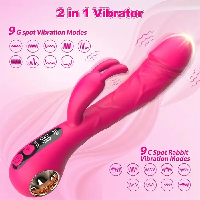 Adorime Female Sex Toys GSpot Rabbit Vibrator with Handle LCD Display 9 Powerful Vibrations