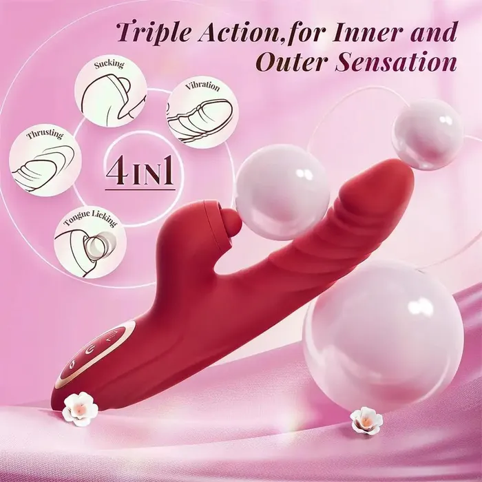 Adorime Rabbit Sucking Vibrator with 10 Vibrating 7 Thrust Modes with Licking Foreplay Bathroom Female Sex Toys