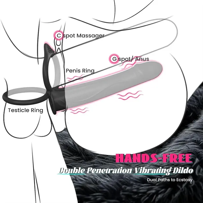 Male Sex Toys Adorime Strap On Anal Dildo with Vibrating Cock Ring Penis Sleeve 10 Vibrations