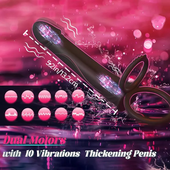 Male Sex Toys Adorime Strap On Anal Dildo with Vibrating Cock Ring Penis Sleeve 10 Vibrations