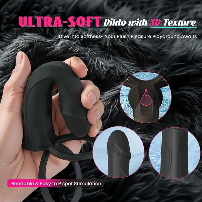 Male Sex Toys Adorime Strap On Anal Dildo with Vibrating Cock Ring Penis Sleeve 10 Vibrations