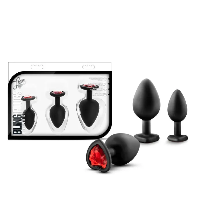 Blush Luxe Black With Red Gems Bling Plugs Training Kit Blush Anal