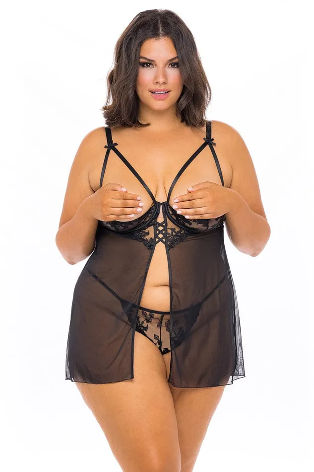 Oh La La Cheri Curve Kira Opencup Black Lace Babydoll Oh la la Cheri Vibrators