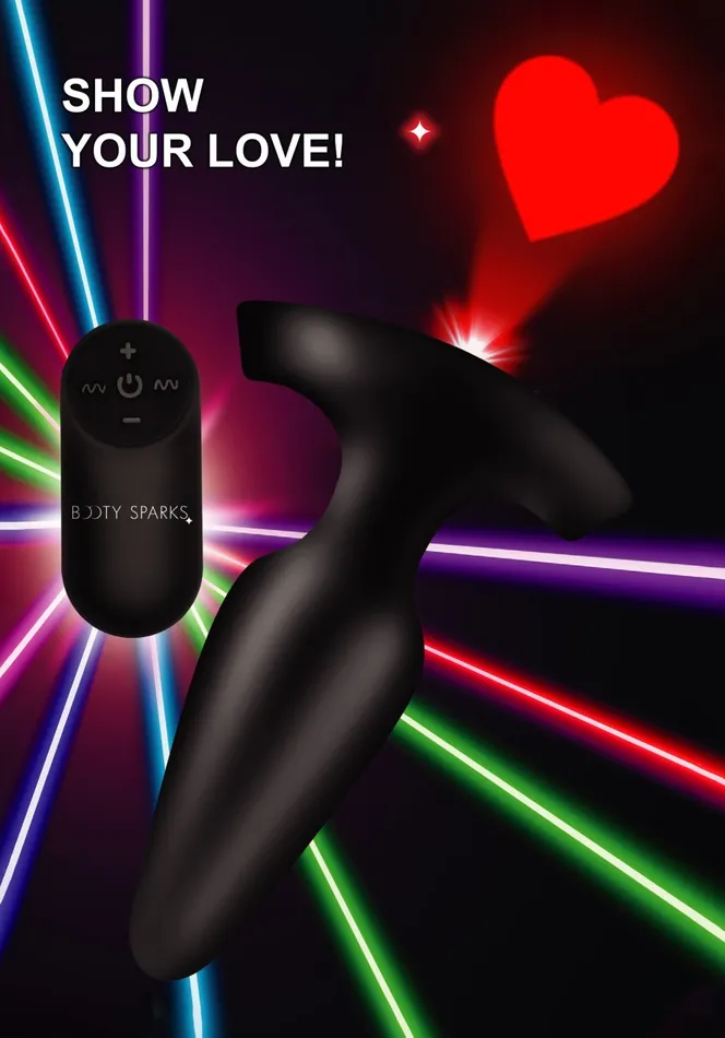 Booty Sparks Male Sex Toys 28X Laser Heart Silicone Anal Plug with Remote