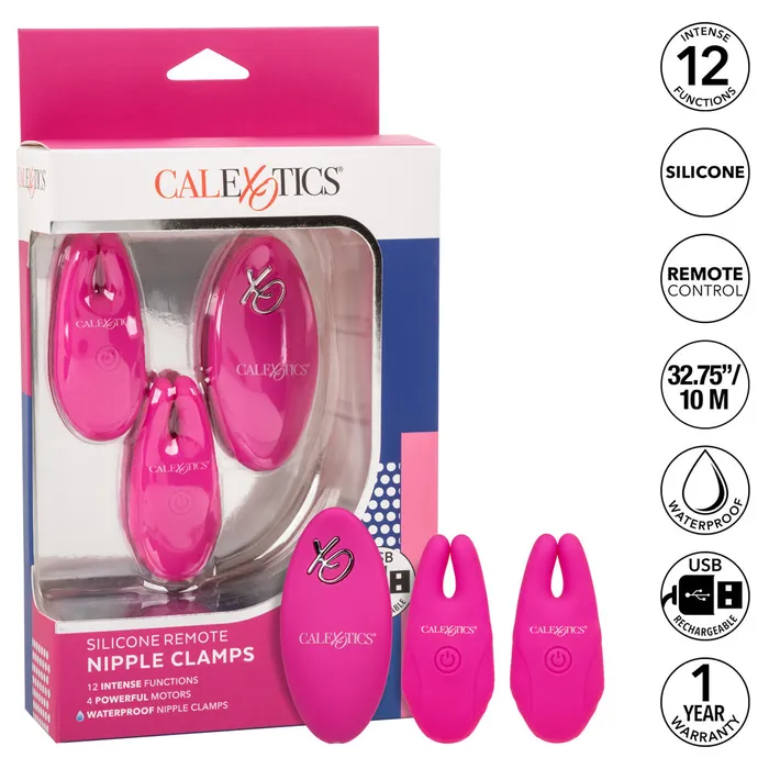 California Exotics Female Sex Toys Silicone Remote Control Vibrating Nipple Clamps