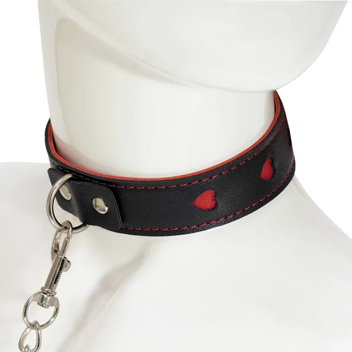 Couples Faux Leather Heart Cutout Collar Chain Leash Foshan