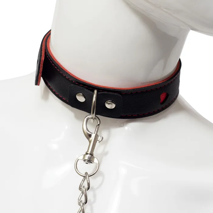 Couples Faux Leather Heart Cutout Collar Chain Leash Foshan