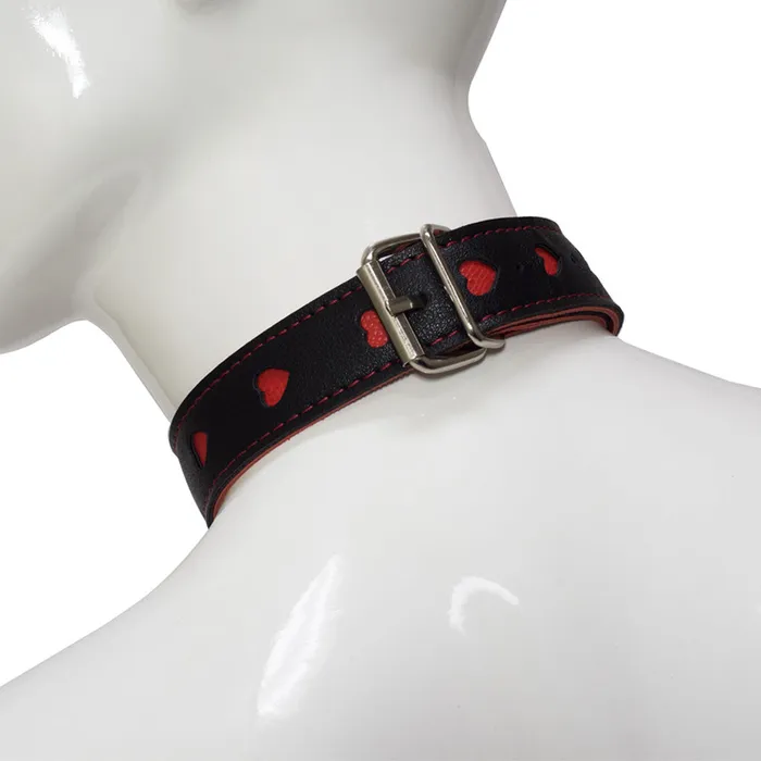 Couples Faux Leather Heart Cutout Collar Chain Leash Foshan