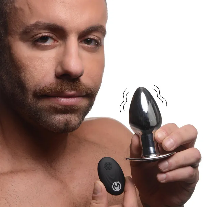 Master Series Male Sex Toys Chrome Blast 7X Rechargeable Butt Plug with Remote Control