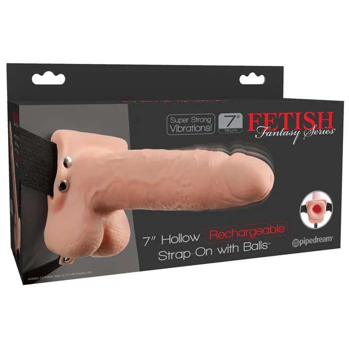 Pipedream Female Sex Toys FETISH FANTASY HOLLOW RECHARGEABLE STRAPON WITH BALLS 7 INCH