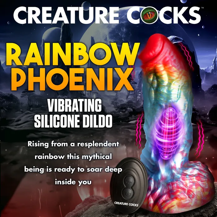 Rainbow Phoenix Vibrating Silicone Dildo with Remote Creature Cocks Female Sex Toys