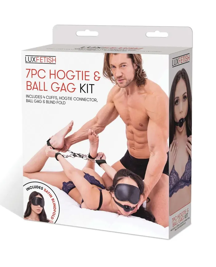 7 Pc Hogtie and Ball Gag Kit Black Lux Fetish Anal