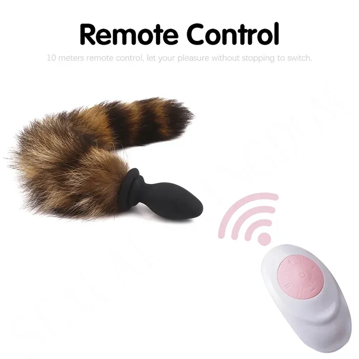 Anal Domlust Remote Control Fox Tail Vibrating Butt Plug Fantasy Animal Role Play Furry BDSM Sex Games